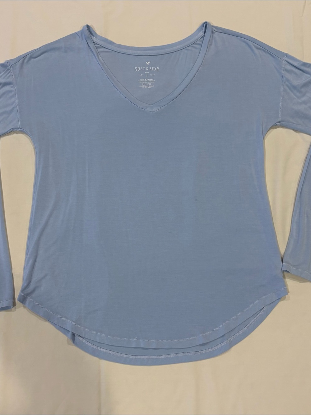 American Eagle Outfitters Light Blue V-Neck Long Sleeve Tee